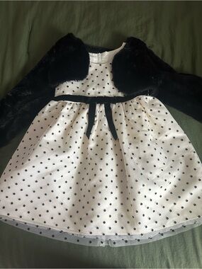 Black and White Formal Dress with Faux Fur Shrug